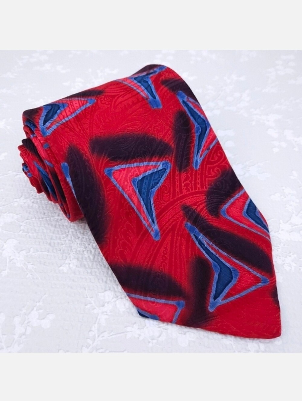 NORDSTROM Silk Tie Red Blue Black Hand Sewn 59" x 4"